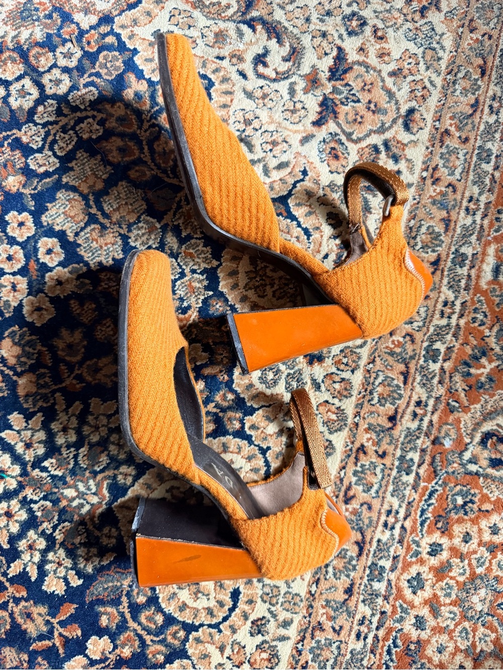 Orange Prada Ankle-Strap Block Heel Pumps - Picture 3 of 5
